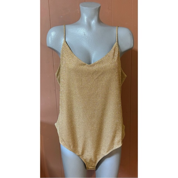 NWT H&M Gold Sparkle Thong Bodysuit XL - Picture 3 of 9